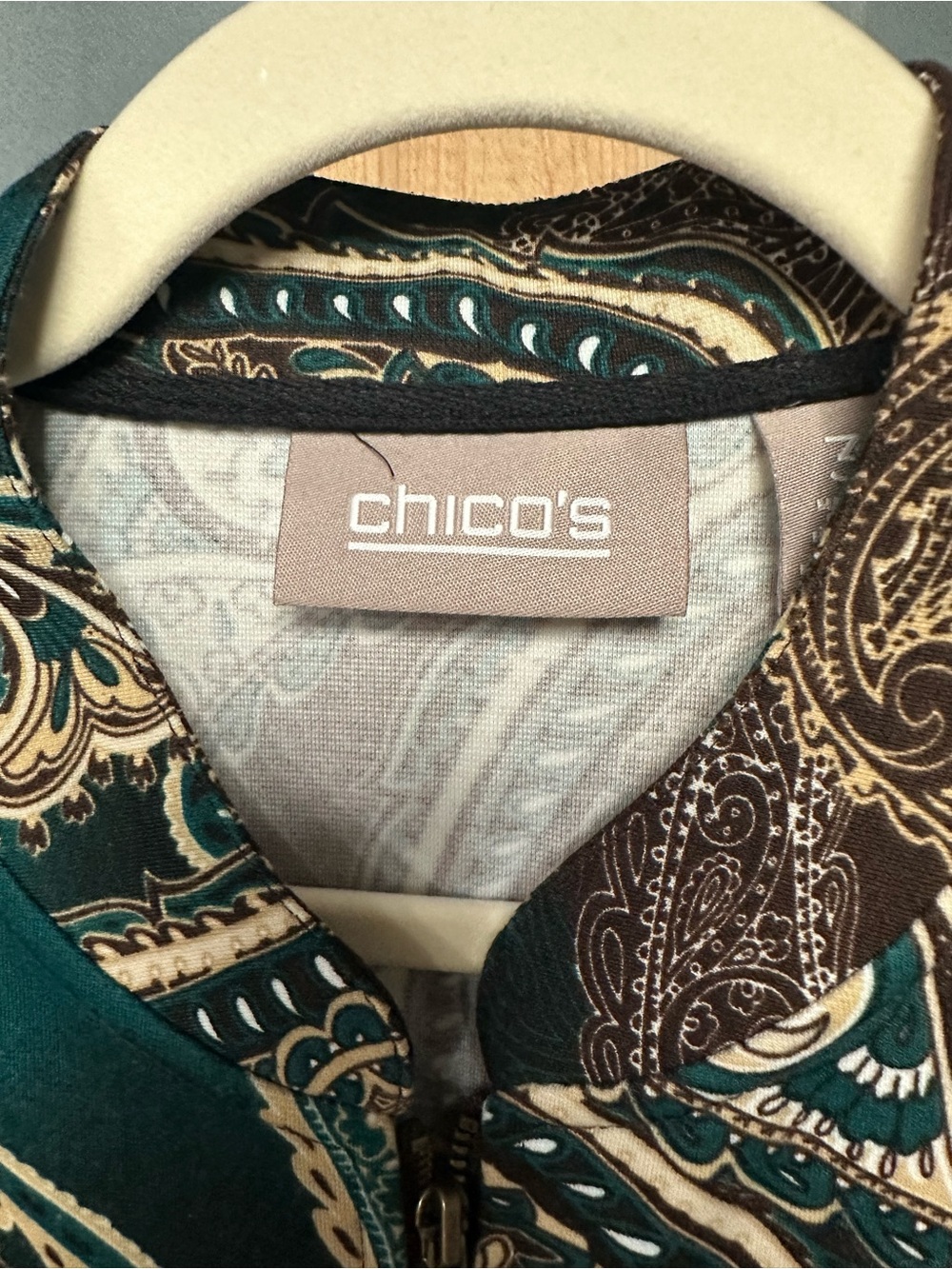Chico's Teal, Brown & Cream Paisley Zip Jacket - Picture 3 of 3
